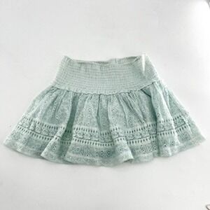 Surf Gypsy Mint Green Eyelet Lace Smocked Mini Skirt Cotton Size M CC4022